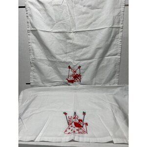 Vintage Hand-Embroidered White hand towels With Red Lady Design